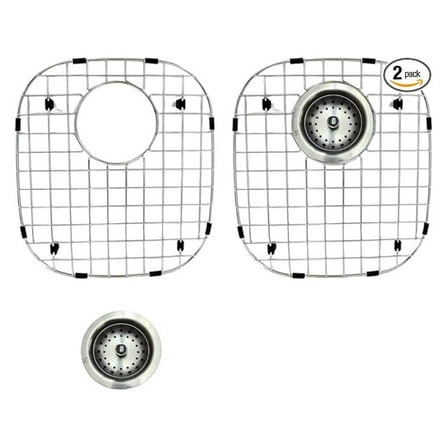 Stainless Steel Sink Grid Protector 13x12 Inch - 2 Pack - Universal Fit for Double Bowl Sinks - Rear Drain Hole - Silver Kitchen Sink Rack