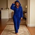 thumbnail image 3 of FAIWAD Women's Fleece Onesies Plush Hooded Jumpsuit with Pockets Soft Warm Full Zip Loungewear, 3 of 7