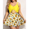 thumbnail image 3 of Trajes de baño de una pieza de talla grande para mujer con falda, cuello en V, estampado floral, trajes de baño con recortes, 3 of 5
