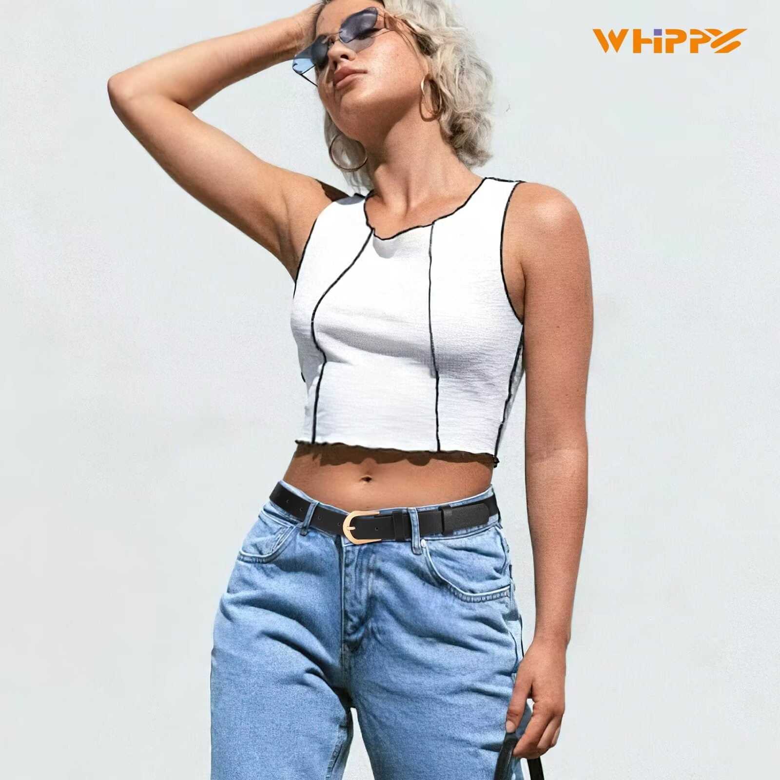 Whippy Women's Skinny Leather Belt with Gold Buckle photo 4