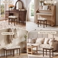 thumbnail image 4 of Dycanpo 16" Vintage Vanity Stool, Button Tufted Upholstered, Solid Wood Legs, Linen Dark Brown, 4 of 8