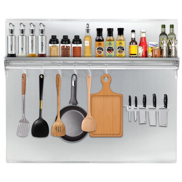 Qinaqin Commercial Stainless Steel Range Backsplash con Estante de Almacenamiento & Knife Racks – cm Anchoall Mount Alturaeat Resistant Easy Clean Pre- Profundidadrilled Install