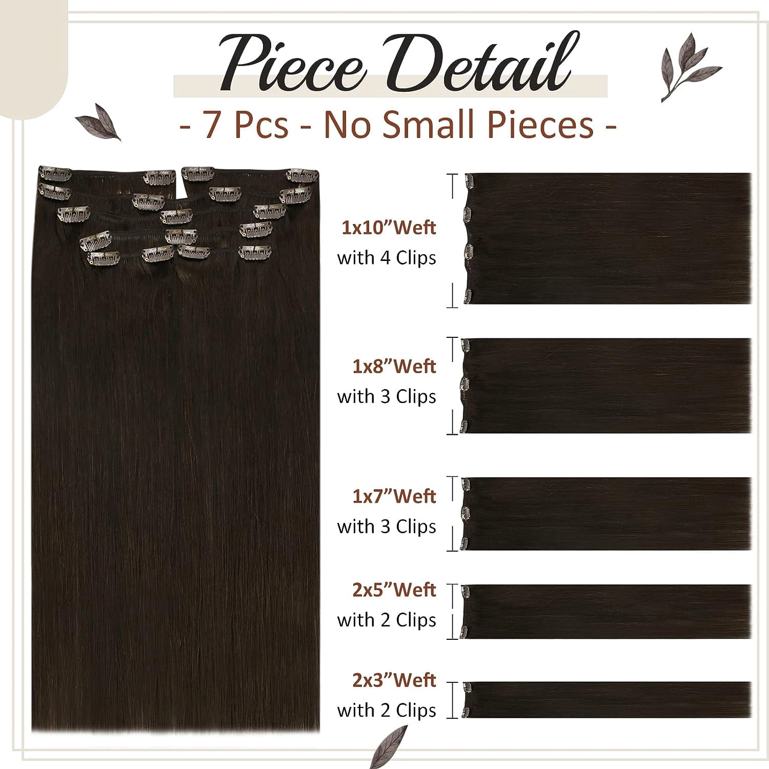 Full Shine Clip in Hair Extensions Double Weft Full Head Brazilian Hair 105 Gram #2 Dark Brown 7 Pcs 18 Inch for Women Adult