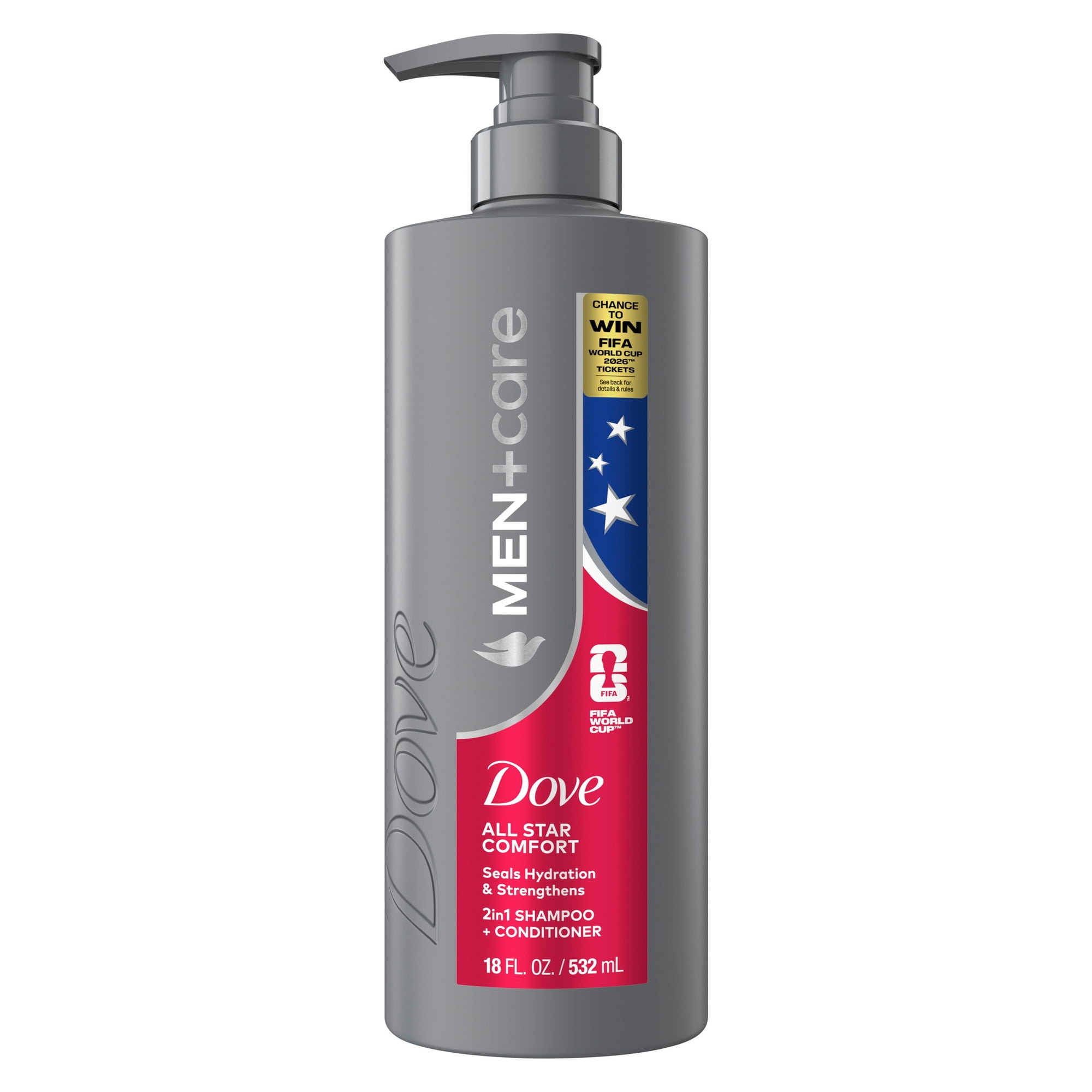 Dove Men+Care Shampoo & Conditioner Seal Hydration & Strengthen Hair All Star Comfort, 18 fl oz