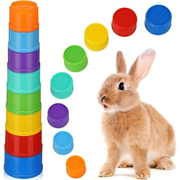 DEBGFS 8 Pieces Stacking Rabbits, Bunny Rabbits Stacking Toys Rabbit Toys Snack Cups Rainbow Colors Plastic Nesting Toys for Small Animals Rabbits Bunny