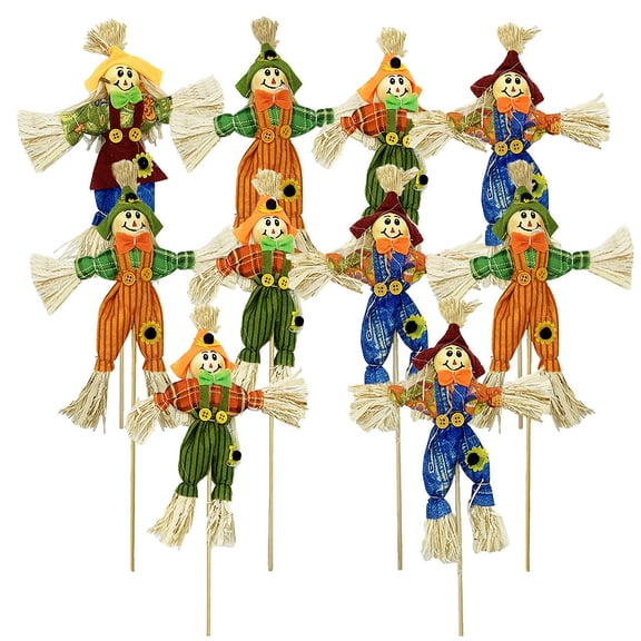 EBaokuup 10 Pcs 11.8 Inch Fall Scarecrow Decorations, Halloween Harvest Decor for Garden Yard