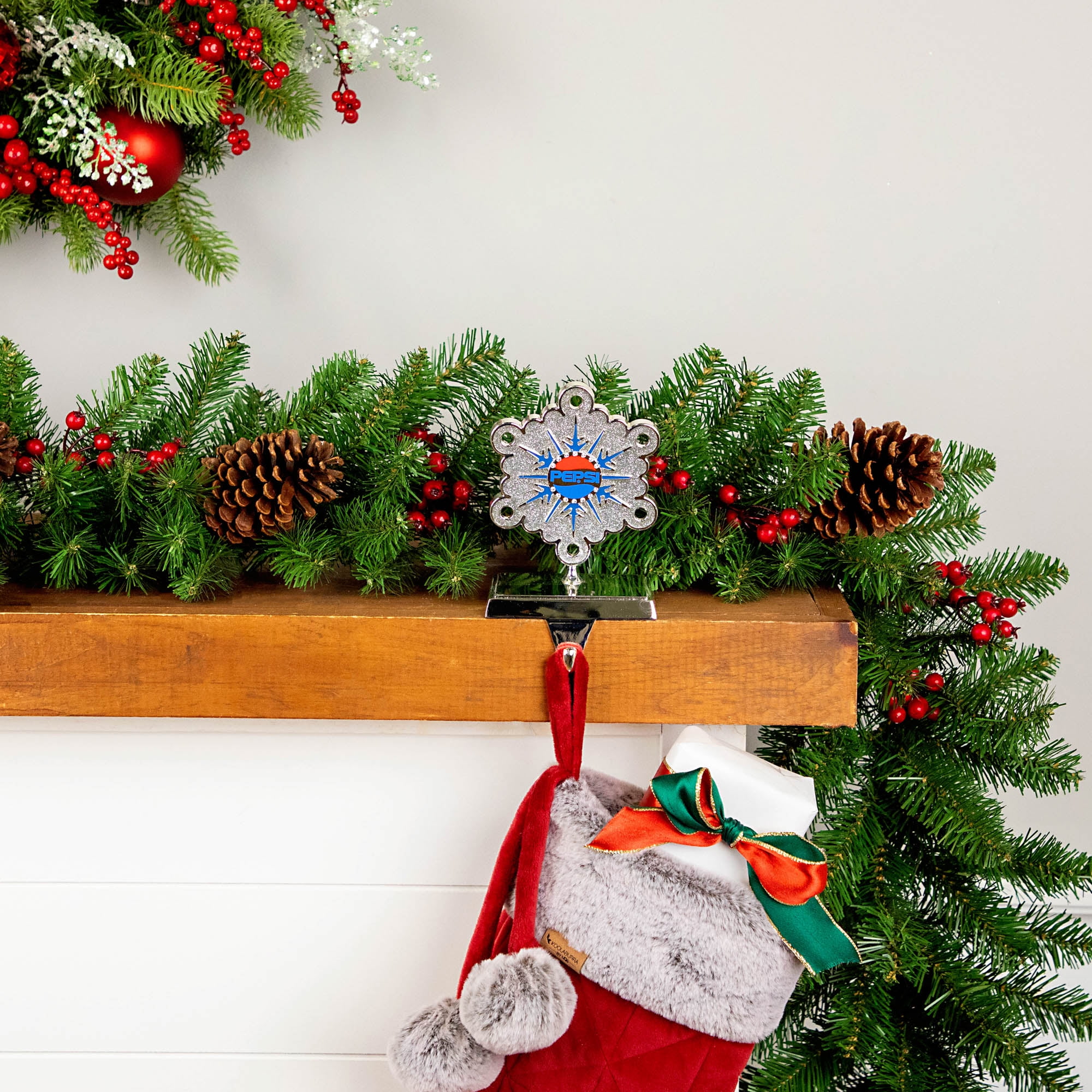 Northlight Pepsi Snowflake Christmas Stocking Holder - 6.5" - Silver and Blue