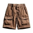 thumbnail image 2 of Mens Work Pants Men Casual Fashion Multiple Pockets Half Shorts Pants Sports Elastic Mid Waist Shorts Mens Work Cargo Shorts Coffee 3XL, 2 of 6