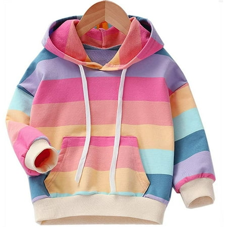Cotton Pink Sweatshirts Hoodie - Rainbow Tops for Girls - Size 100 ...