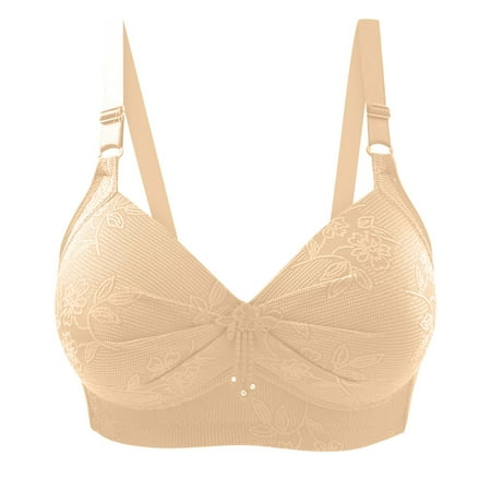 

Odeerbi Plus Size Bras for Women Gathered Together Daily Underwear No Rims Beige