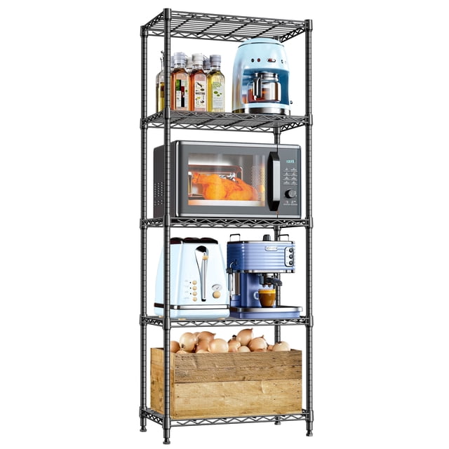 M MZG Estantes de Almacenamiento de Metal Negro de 5 Niveles, Unidad de Estantería Ajustable de Alambre para Cocina, Baño, Oficina, Garaje, Organizador de Alambre, 1250 lbs, 13.7" D x 23.6" W x 63" H