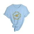 thumbnail image 5 of Cathalem T-Shirt à Manches Courtes Col Rond en Coton pour Femmes, Bleu TTG, 5 of 5