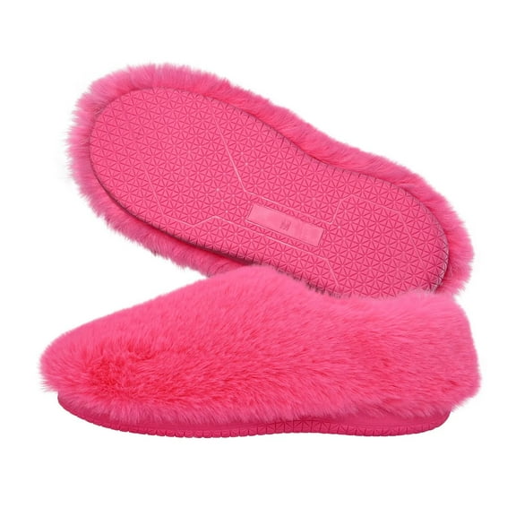 Onmygogo Women's Fuzzy Memory Foam Faux Fur Winter Slippers, Nonslip Warm House Shoes for Indoor & Outdoor(fushcia,7-8)