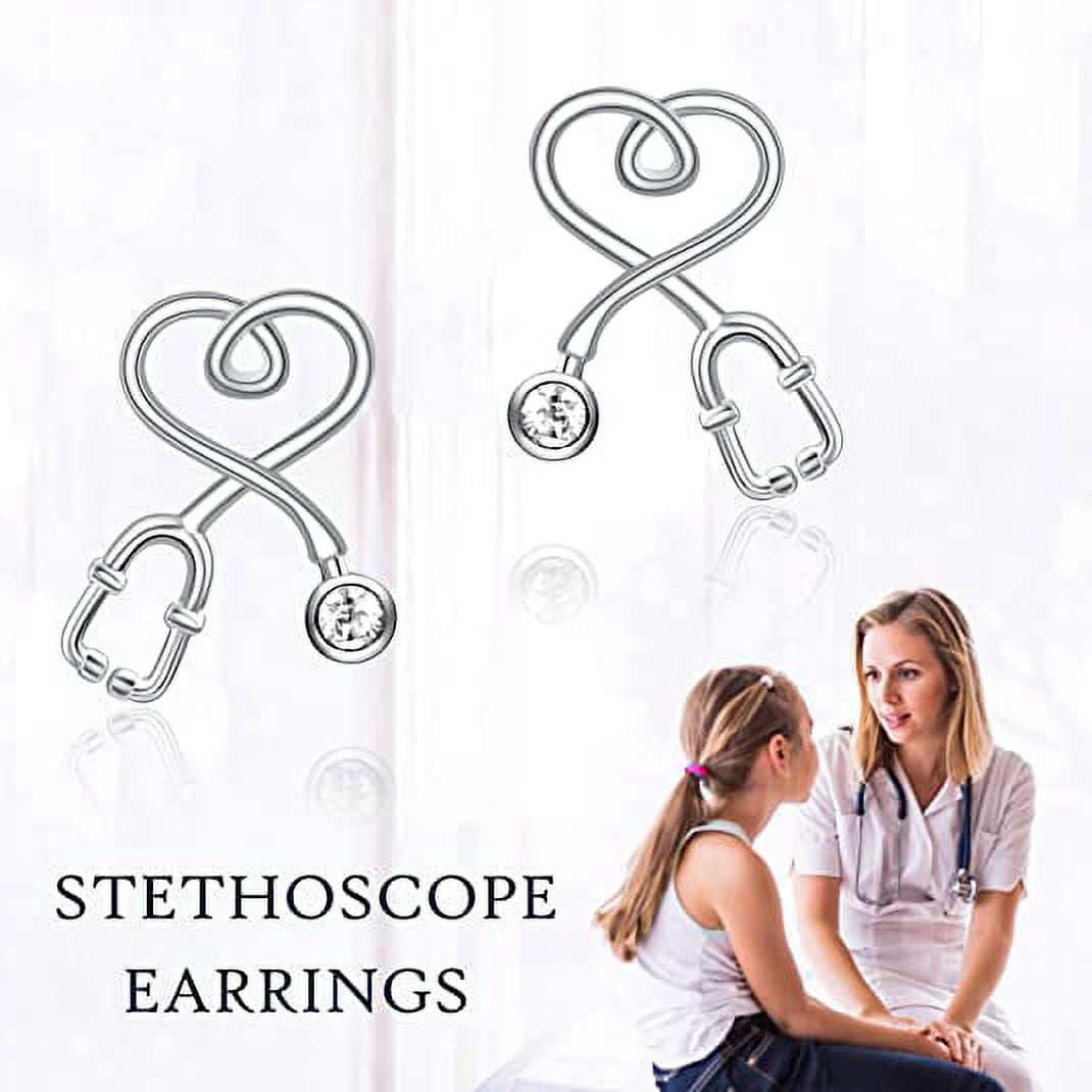 AOBOCO Christmas Gifts 925 Sterling Silver Stethoscope Earrings Simulated Birthstone Crystals Gifts for Her Nurse Medical Student