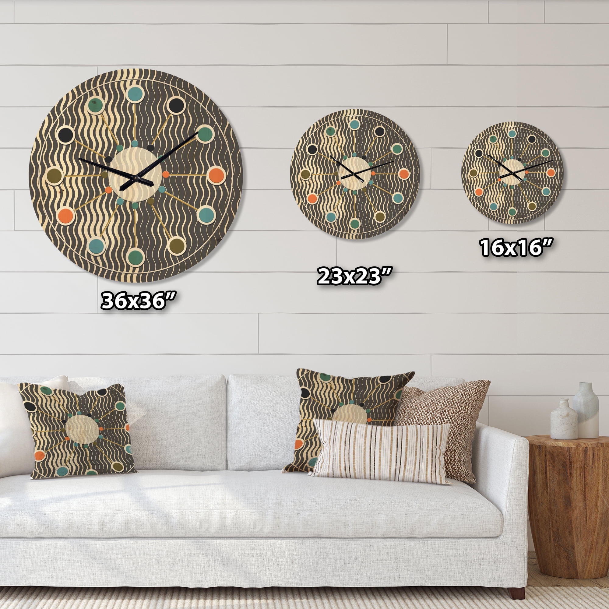 Designart 'Geometrical Abstract Retro Minimal Pattern V' Mid-Century Modern Wood Wall Clock