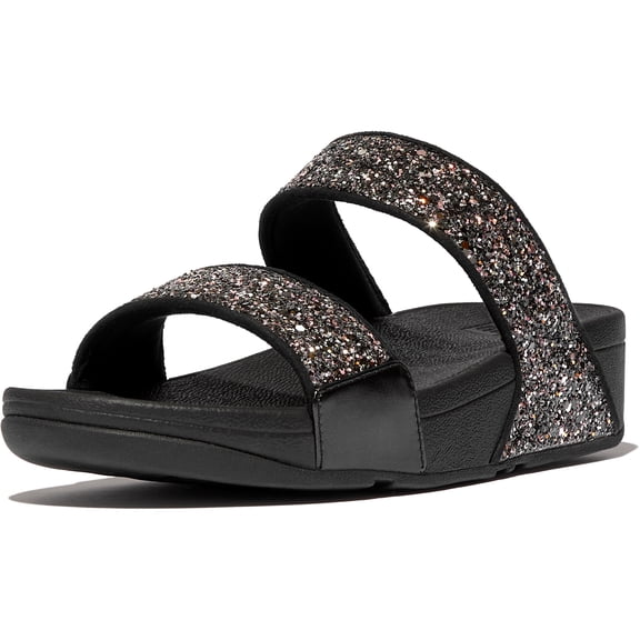 FITFLOP Women's Lulu Multi-Tonal Glitter Slides, Color: Black Multi, Size: 7 (JE5-C55-050)