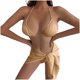 thumbnail image 1 of Traje de baño para mujer, bikini de color liso sin espalda con cordón y tirantes divididos, conjunto de tres piezas, trajes de baño para mujer, 1 of 5
