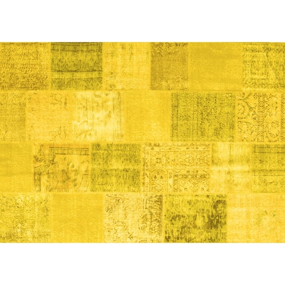 Ahgly Company Machine Washable Indoor Rectangle Patchwork Yellow Transitional Area Rugs, 2' x 3'