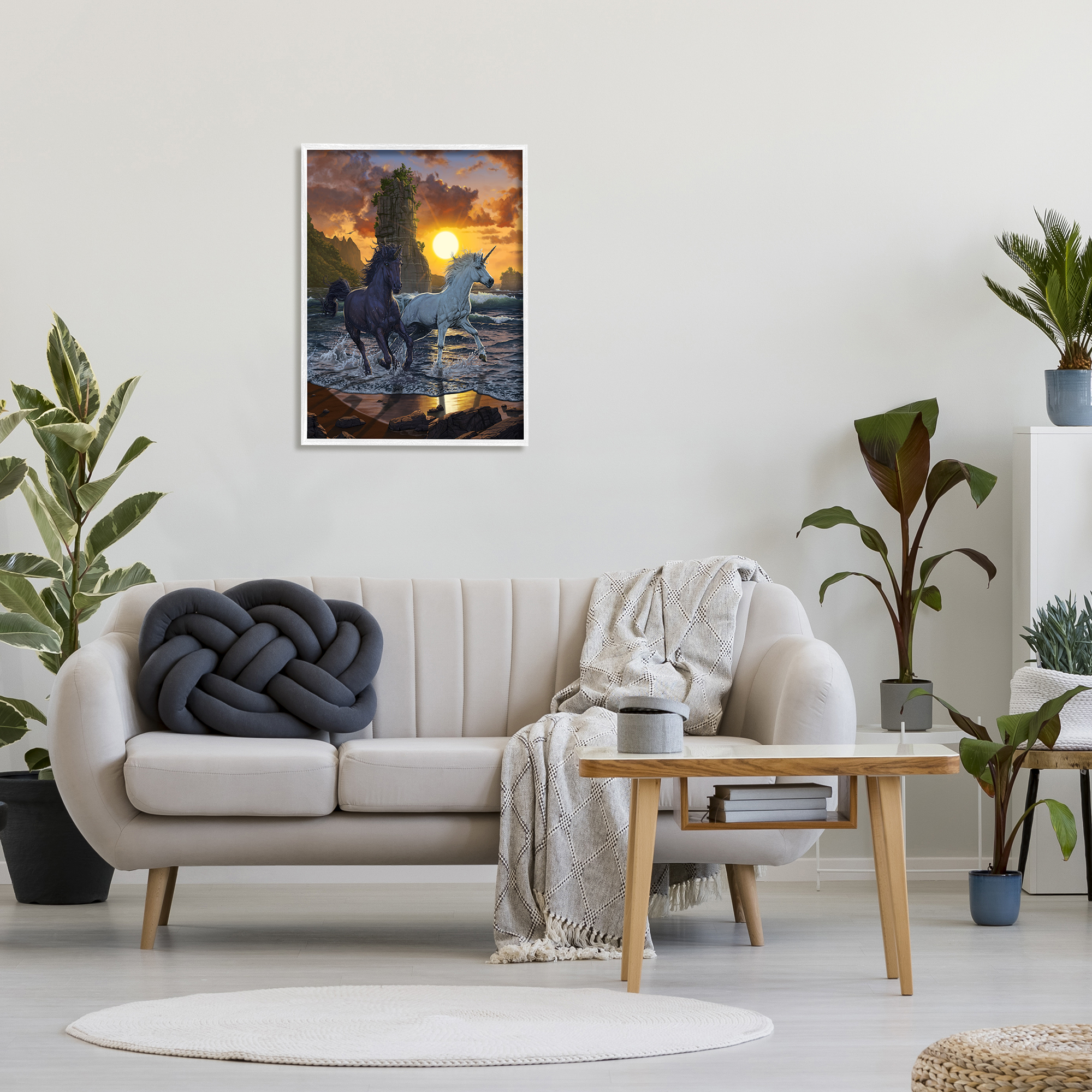 Stupell Industries Unicorns in Sunset Fairy Tales & Fantasy Painting White Framed Art Print Wall Art, 24 x 30