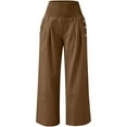 thumbnail image 4 of Pantalones palazzo sueltos SCZ de lino y algodón para mujer Color caqui 3xl, 4 of 5