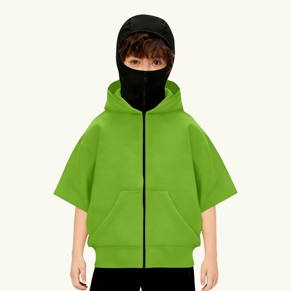 Boys'Pullover Hoodie with Kangaroo Pocket Short Sleeve Lightweight Shirt Mock Neck Hooded Workout Tops for Kids Size 4-15 Years