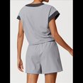 thumbnail image 3 of Camisetas de Mujer de Corta con Cuello en V y Contraste de Color, Deportivas Holgadas de Verano, Color Gris, Talla L, 3 of 7