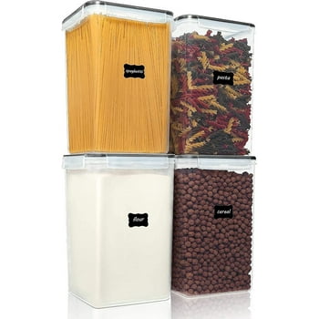 Airtight Clear Flour Container，Vtopmart 4 Pcs Extra Large Tall Plastic Pantry Storage Canisters, 5.9qt/6.5L