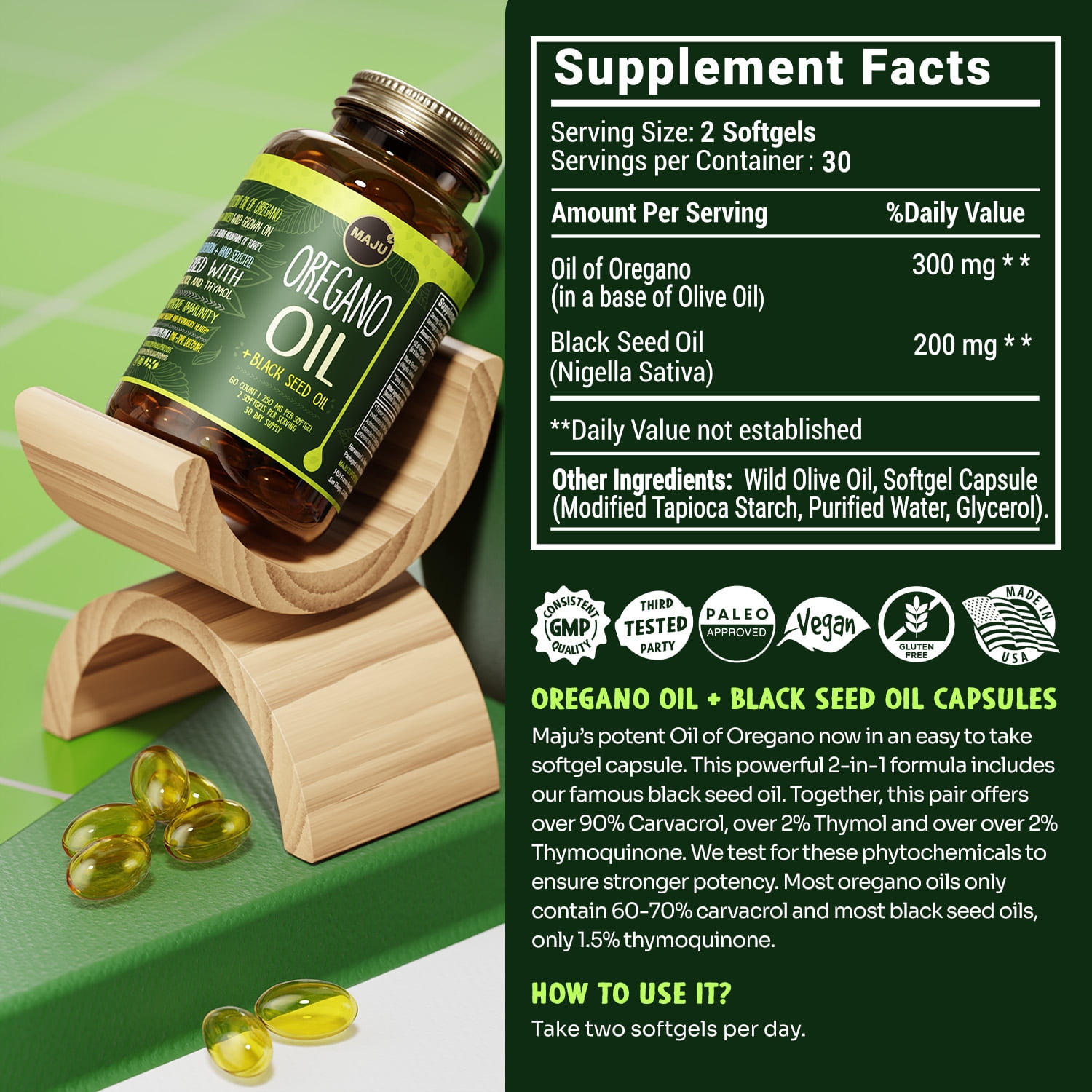 Maju Superfoods Oregano Oil Softgels, 60 Count