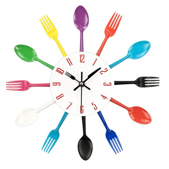 Modern Cutlery Knife Fork Spoons Quartz Wall Clock Analog Decoration Multi Color