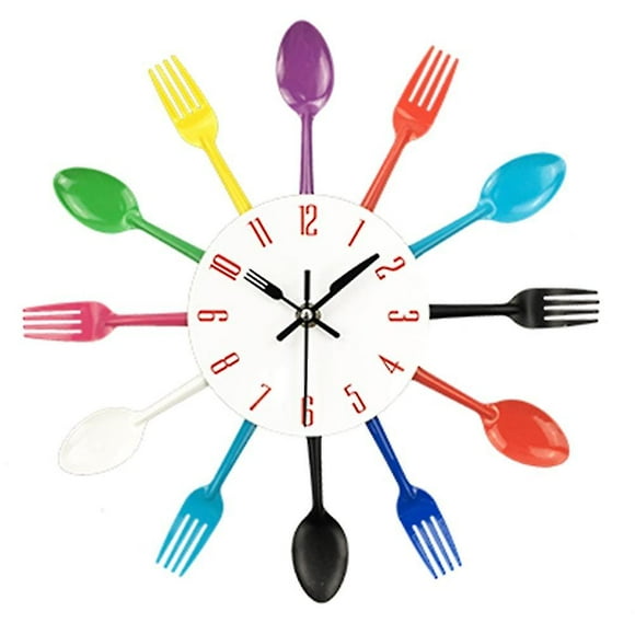 Modern Cutlery Knife Fork Spoons Quartz Wall Clock Analog Decoration Multi Color