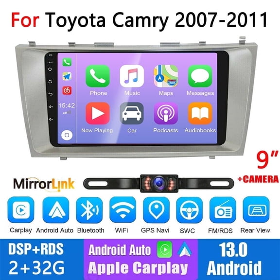 Guwzn Car Stereo Radio for Toyota Camry 2007-2011 9" Touchscreen 2 32G Vehicle GPS Navigation Wireless CarPlay Android Auto