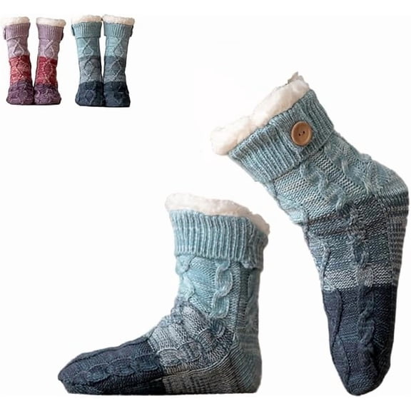 Knitted Ultra-Thick Slipper Home Socks, Non-slip Warm Winter Socks with Fleece Lined, Soft and Comfortable for Indoor