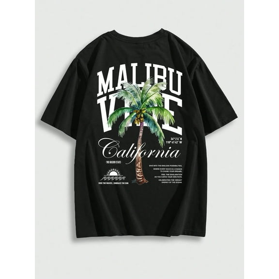 Malibu Vibe California Palm Tree Graphic Oversized Casual T-shirt