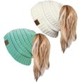 thumbnail image 1 of HSHDLDF Ponytail Messy Bun BeanieTail Women's Beanie Solid Ribbed Hat Cap, 1 of 6
