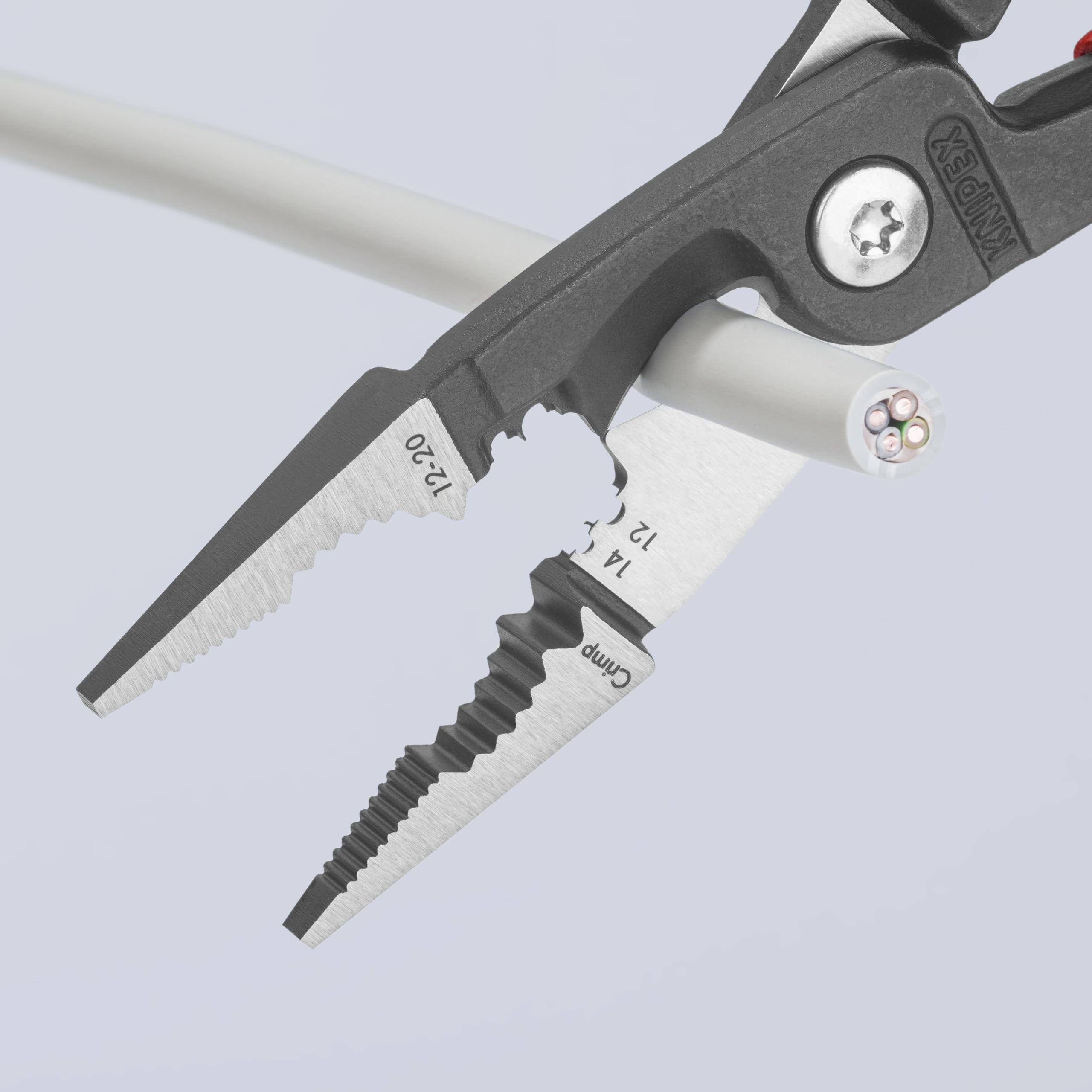 Knipex Tools 13 82 8, 6 in 1 Electrical Installation Pliers with Comfort Grip Handle, Red and Blue CA2