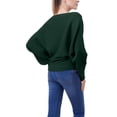 thumbnail image 5 of Women'S Solid Color Oversized Batwing Sleeve Boat Neck Long Sleeve Knit Sweater Loose Pullover Dark Green One size, 5 of 6