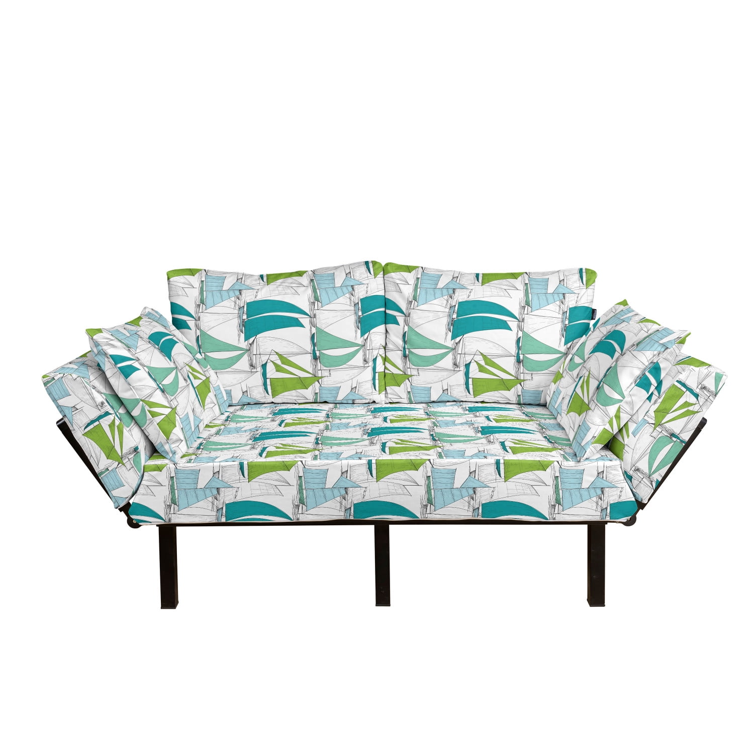 Nautical Futon Couch, Sailing Boats on the Ocean Surfing Coastal Theme Marine Life Colorful