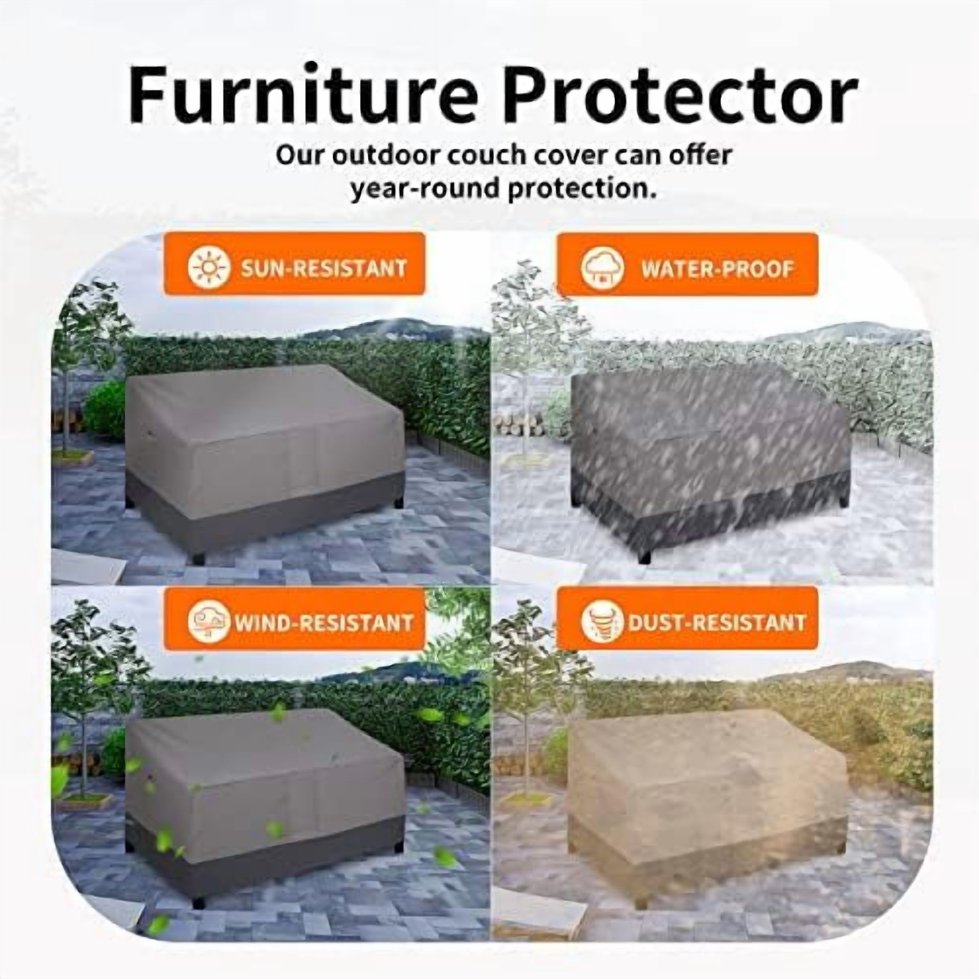 Waterproof Outdoor Loveseat Cover, Heavy Duty 2-Seater Patio Couch, Windproof Furniture With Air Vent (90Wx35Dx32H inch, Gray/Dark Gray)