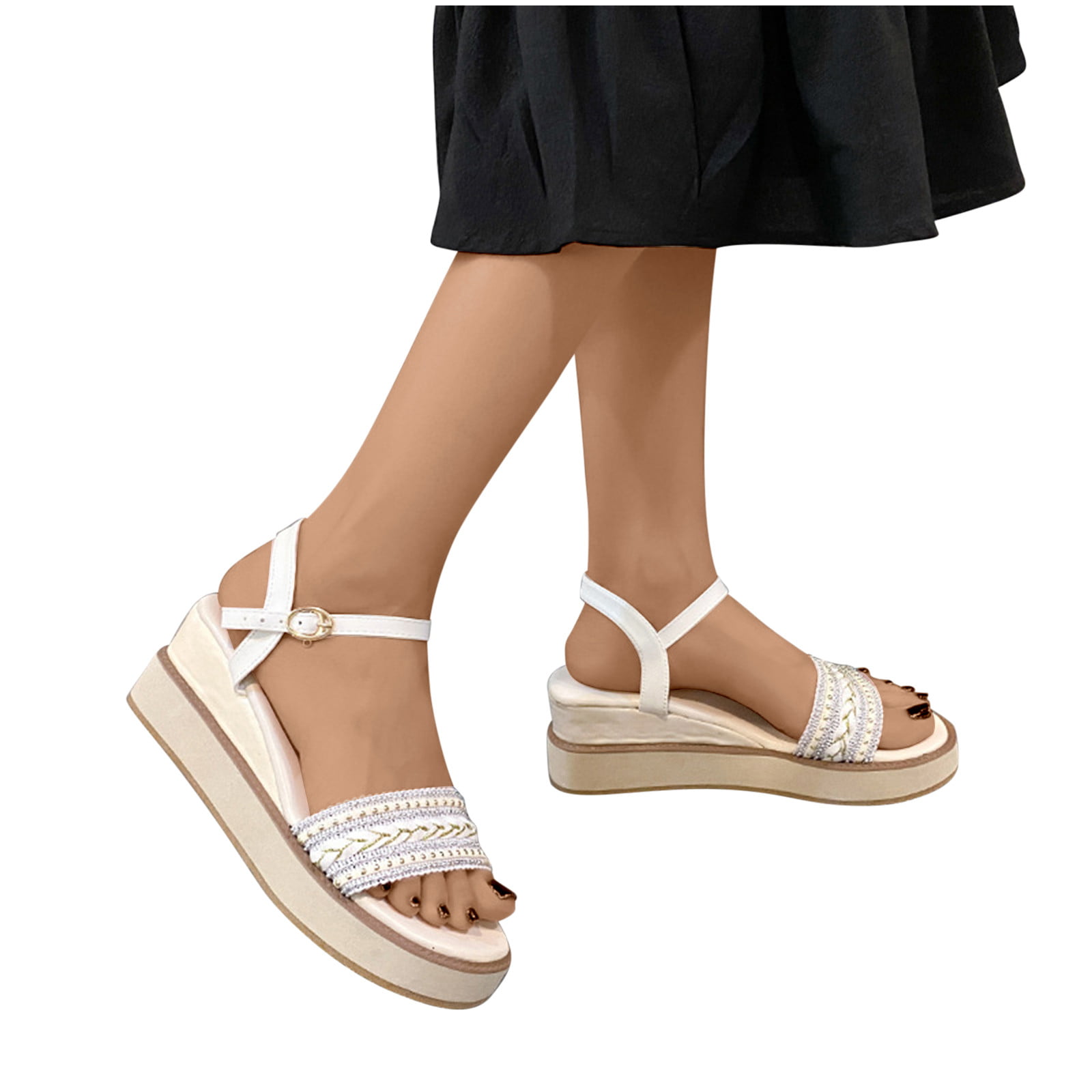 HAOTAGS Womens Fashion Wedge Sandals- Buckle Strap Single Band