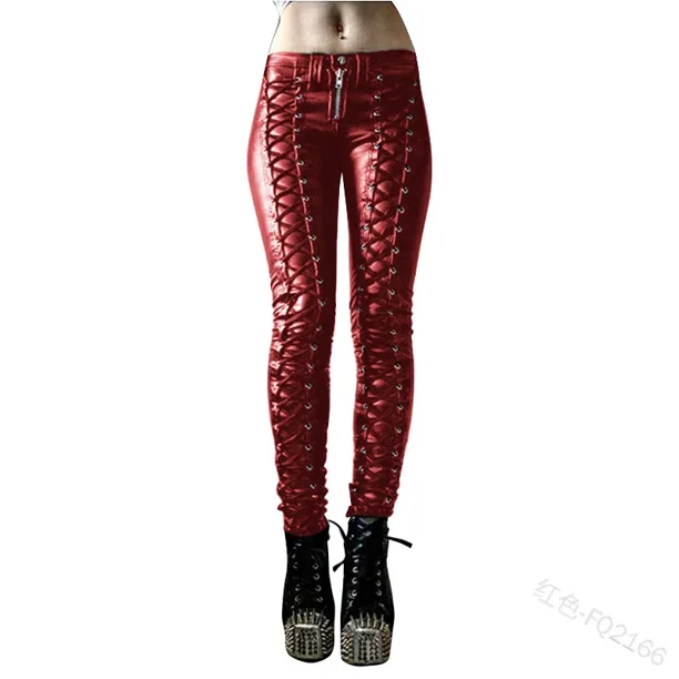 Disfraz de Steampunk para mujer, pantalones de pirata renacentistas medievales Retro, pantalones de lápiz con remaches de cuero y cordones, pantalones ajustados, ropa de calle