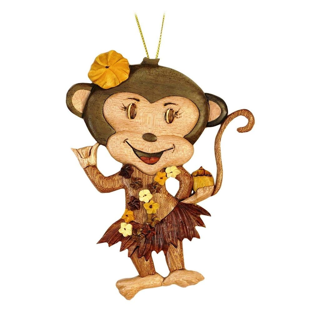 Handmade Wood Christmas Ornament Aloha Monkey