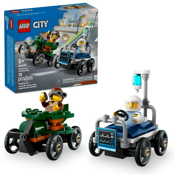 LEGO City Airplane vs. Hospital Bed Race Car Pack Toy - Building Toy for Kids, Boys and Girls, Ages 5+ - Gift for Birthdays and Holidays - Includes 2 Minifigures - 60459