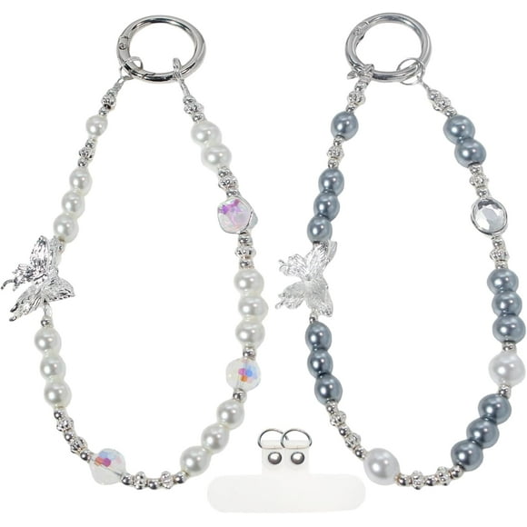 Breloques de Téléphone à Perles, Bracelet Dragonne Mignon, Chaîne de Téléphone Kawaii Papillon, Accessoires de Étui de Téléphone pour Sac à Main Sac Portefeuille Appareil Photo