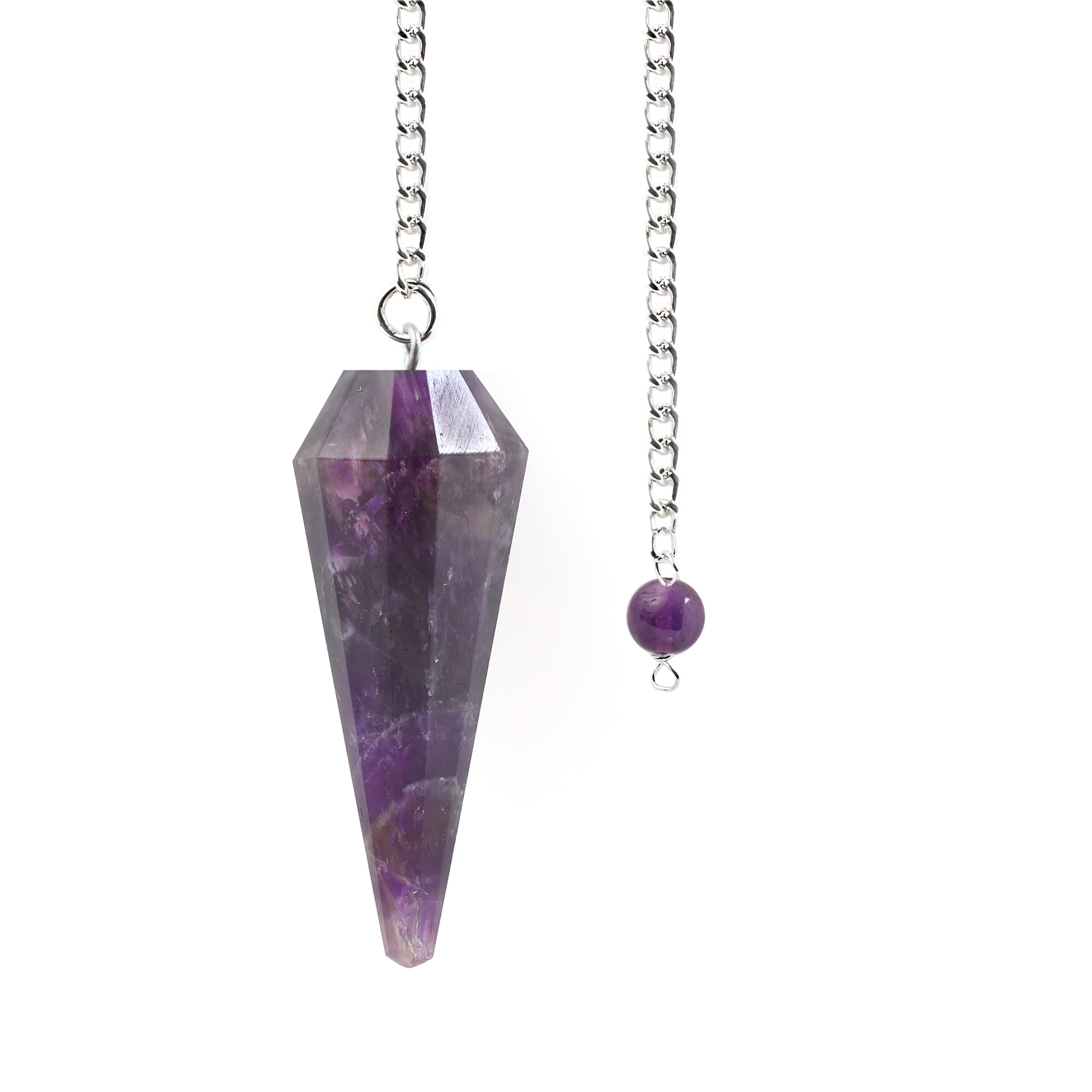 50-60 MM Long Natural Amethyst Pyramid Crystal Point Dowsing Pendulum Set Gift 
