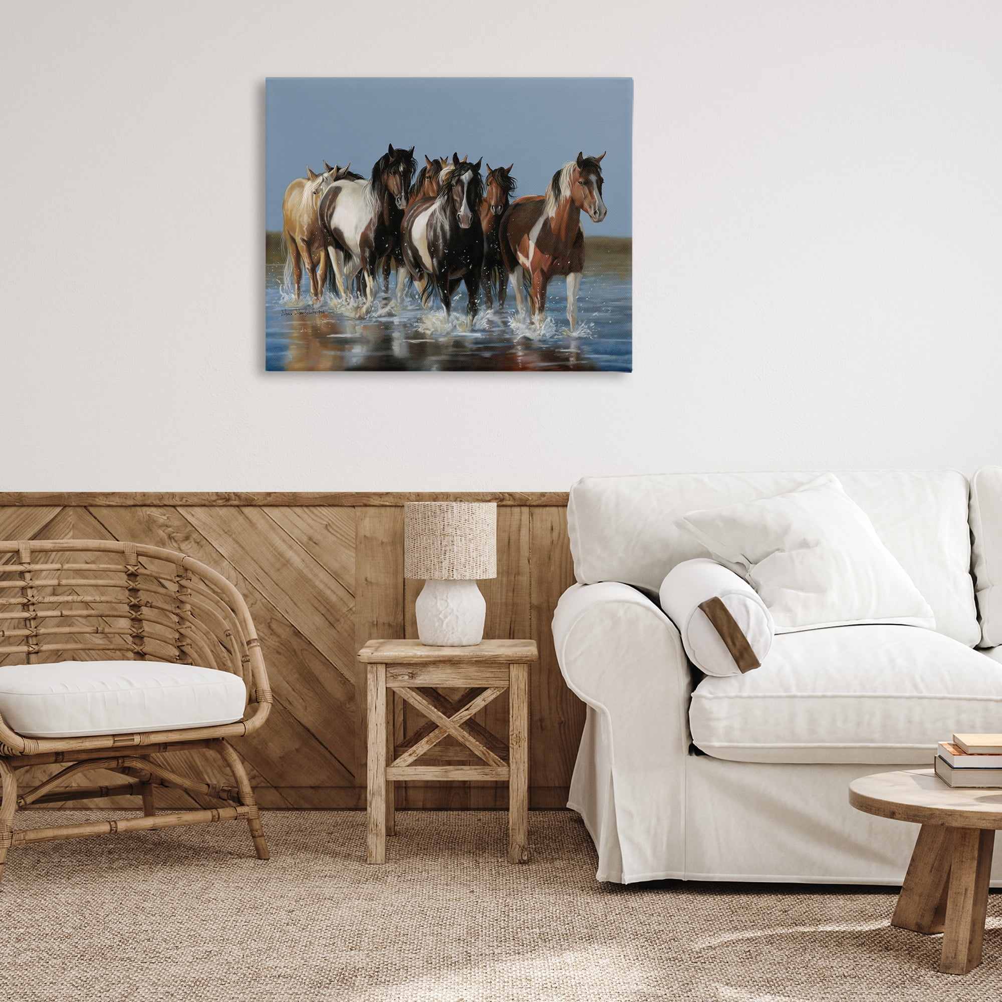 Stupell Industries Horses Running Through River Animals & Insects Painting Gallery Wrapped Canvas Art Print Wall Art, 40 x 30