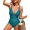 aqua, variant on Attraco Womens Sexy Crochet One Piece Swimsuits Plunge V Neck Strappy Bathing Suit Hollow Out Monokini Swimwear