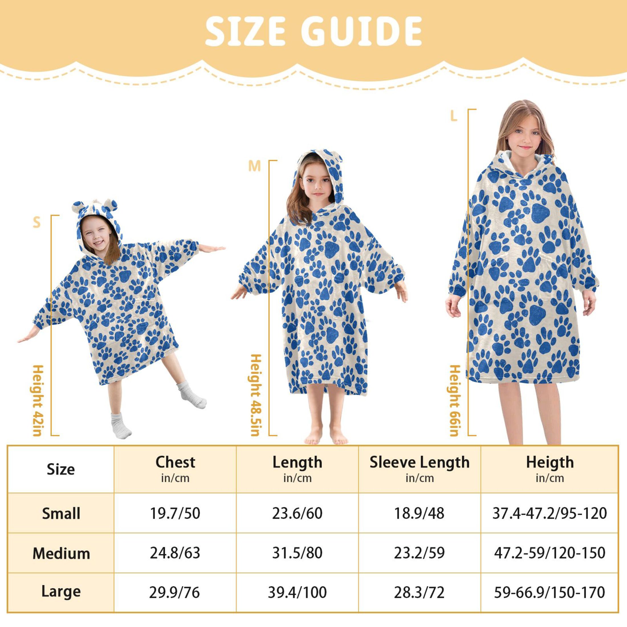 Wearable Blanket Hoodie for Kids Dog Footprints Flannel Hooded Blanket with Pockets and Sleeves Suitable for Boys and Girls