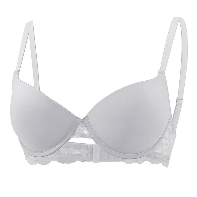 Wo-Fusoul Bra for Women, Solid Color Backless Seamless Push-Up, V-Neck Lace Rear Closure, Everyday Underwear