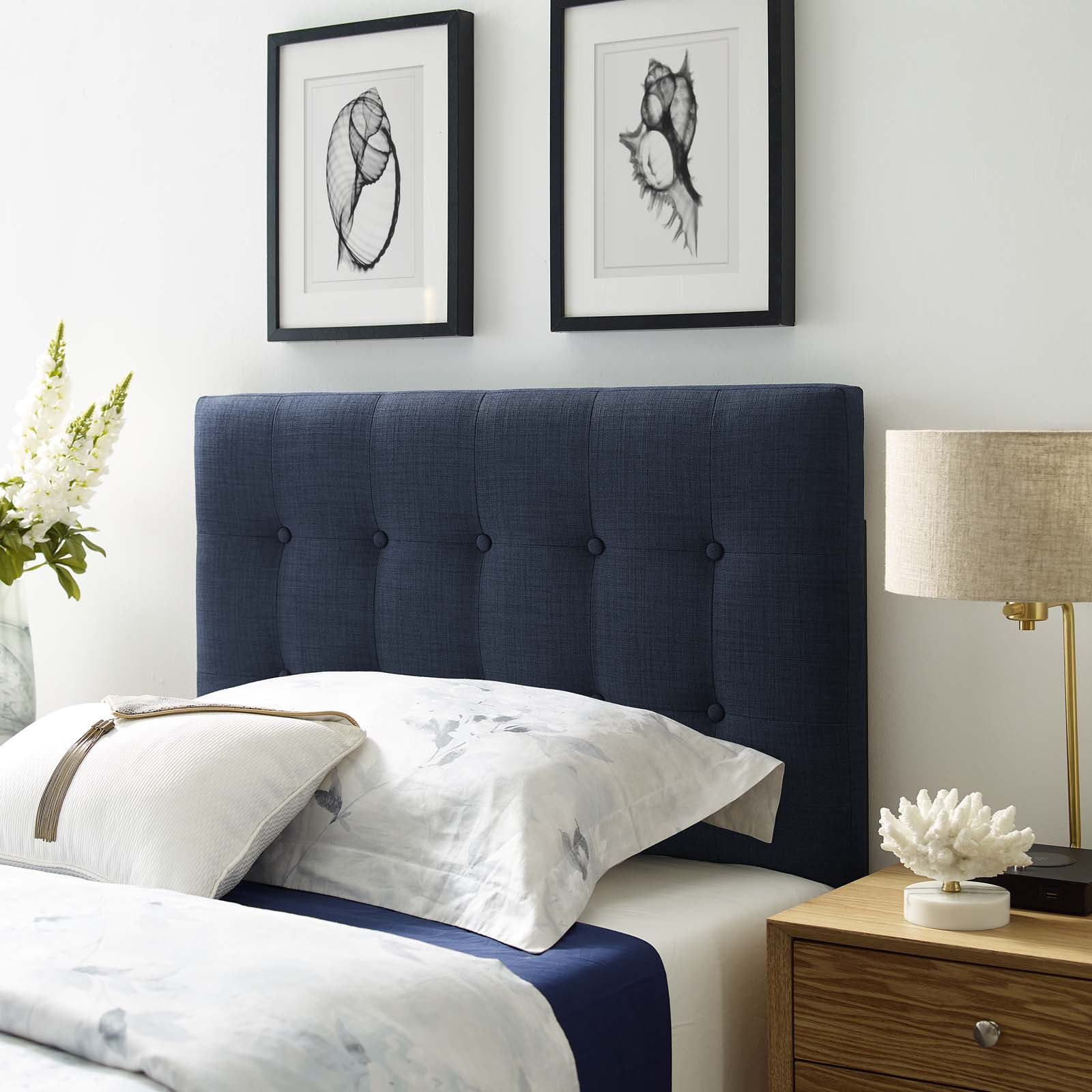 Modway Emily Twin Upholstered Fabric Headboard in Navy