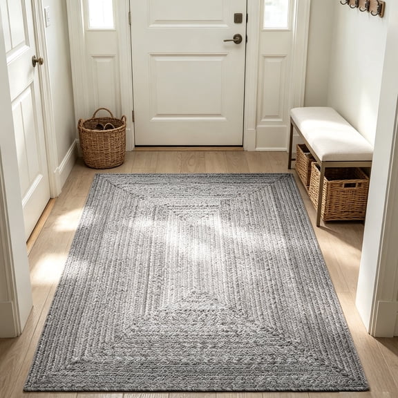 WANLISELL 31.5" x 47.2" Braided Rug Handmade Area Rug, Non Slip Modern Washable Rug, Indoor Outdoor Woven Rug for Living Room Kitchen, Gray